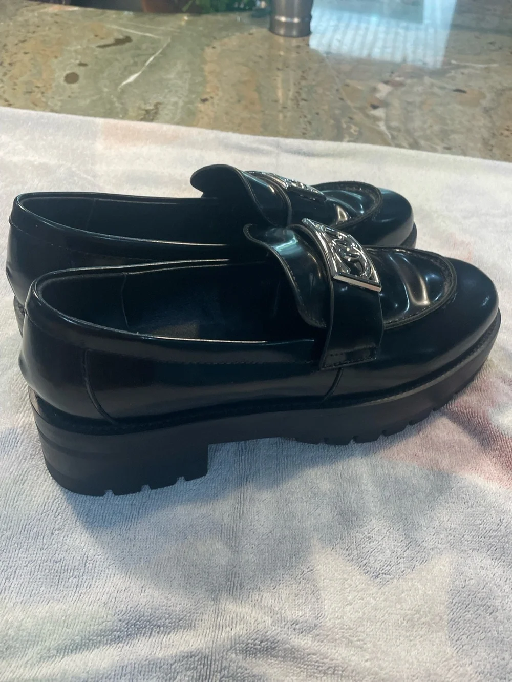 Chanel Loafers CC Logo Black Leather - size 10